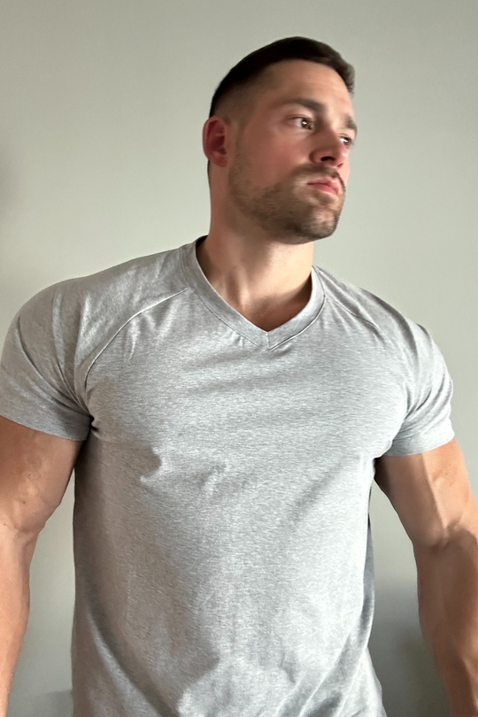V Neck Muscle-Fit T-Shirt - Light Gray