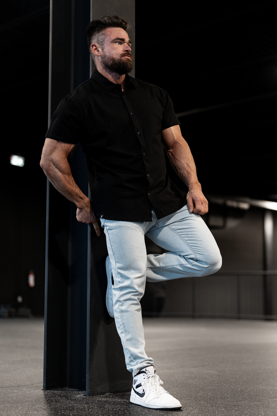 Button-up Muscle T-Shirt - Onyx Black