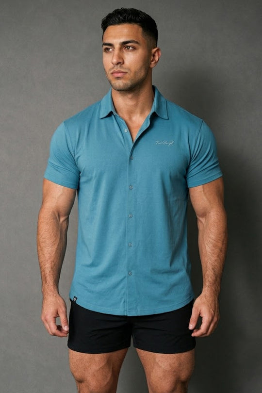 Muscle-Fit Stretch Short Sleeve Shirt - Light Teal