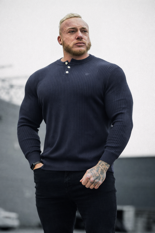 Classic Henley Sweater  - Dark Gray