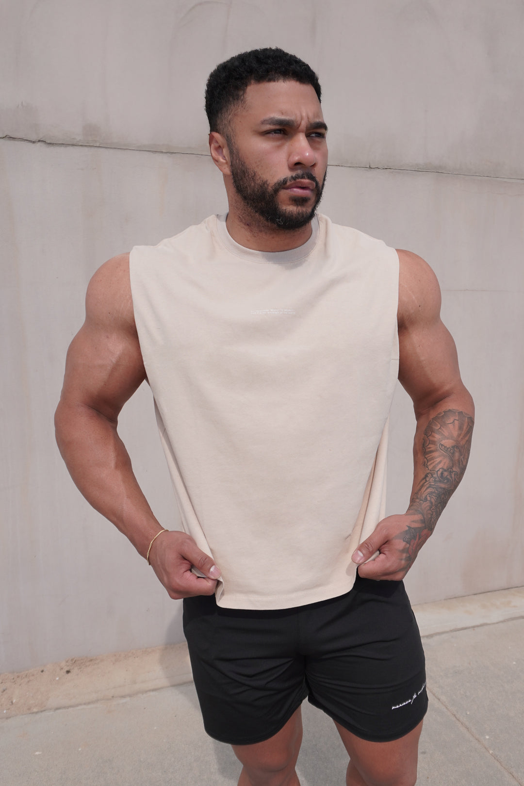 Box Cut Muscle Tee - Light Khaki