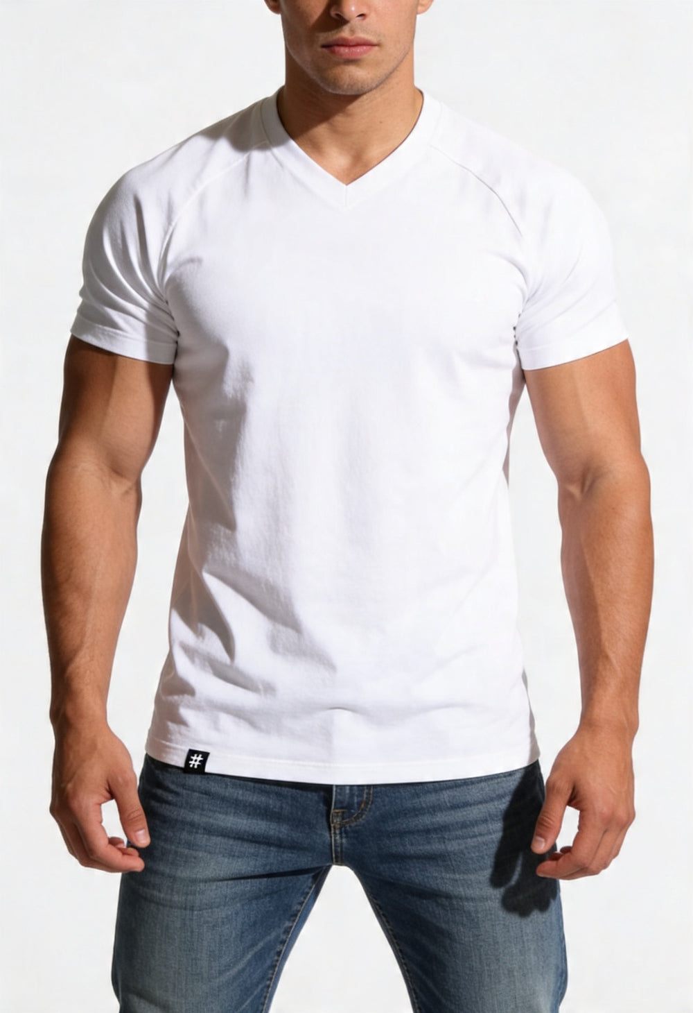 V Neck Muscle-Fit T-Shirt - White