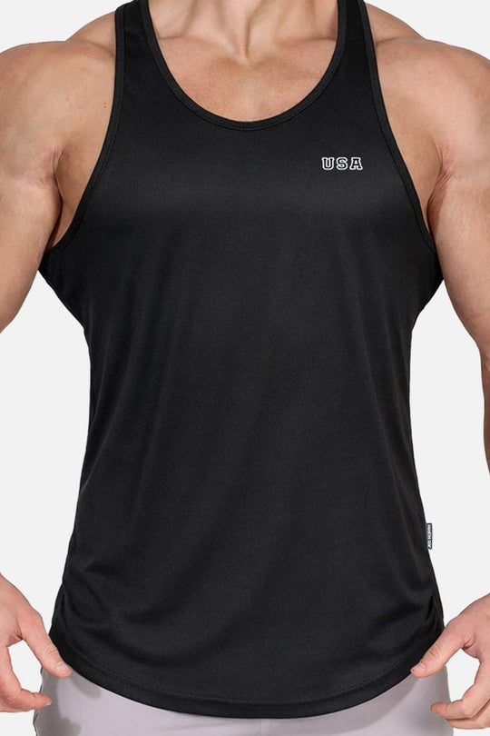 Fast-Dry Bodybuilding Workout Stringer - Black USA Logo