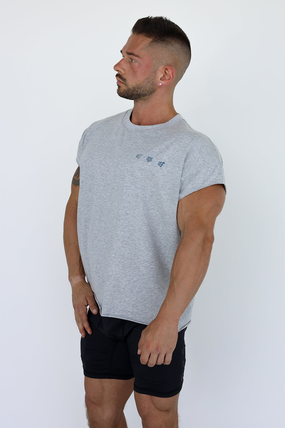 Oversized Raw-Cut Cropped Tee - Heather Gray