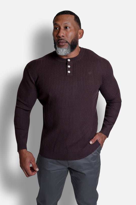 Classic Henley Sweater  - Brown