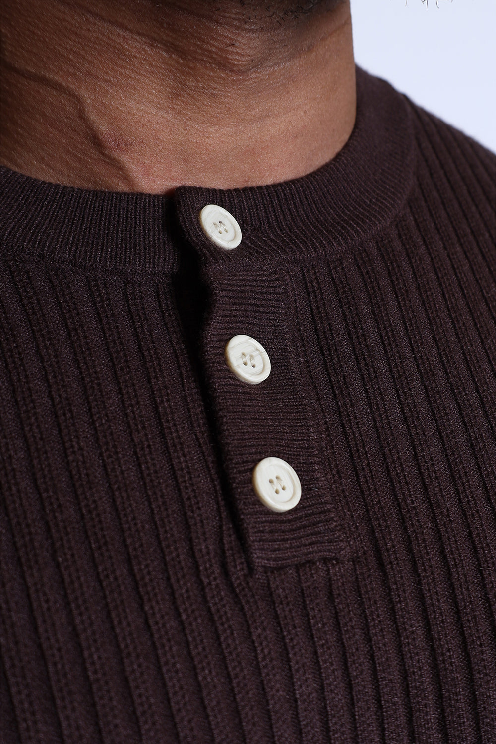 Classic Henley Sweater  - Brown