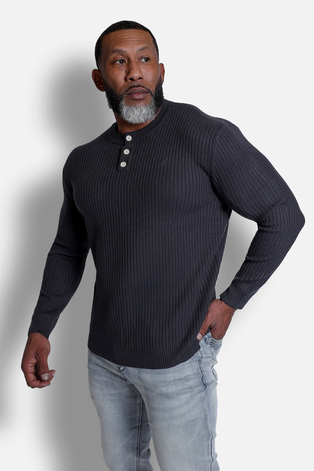 Classic Henley Sweater  - Dark Gray