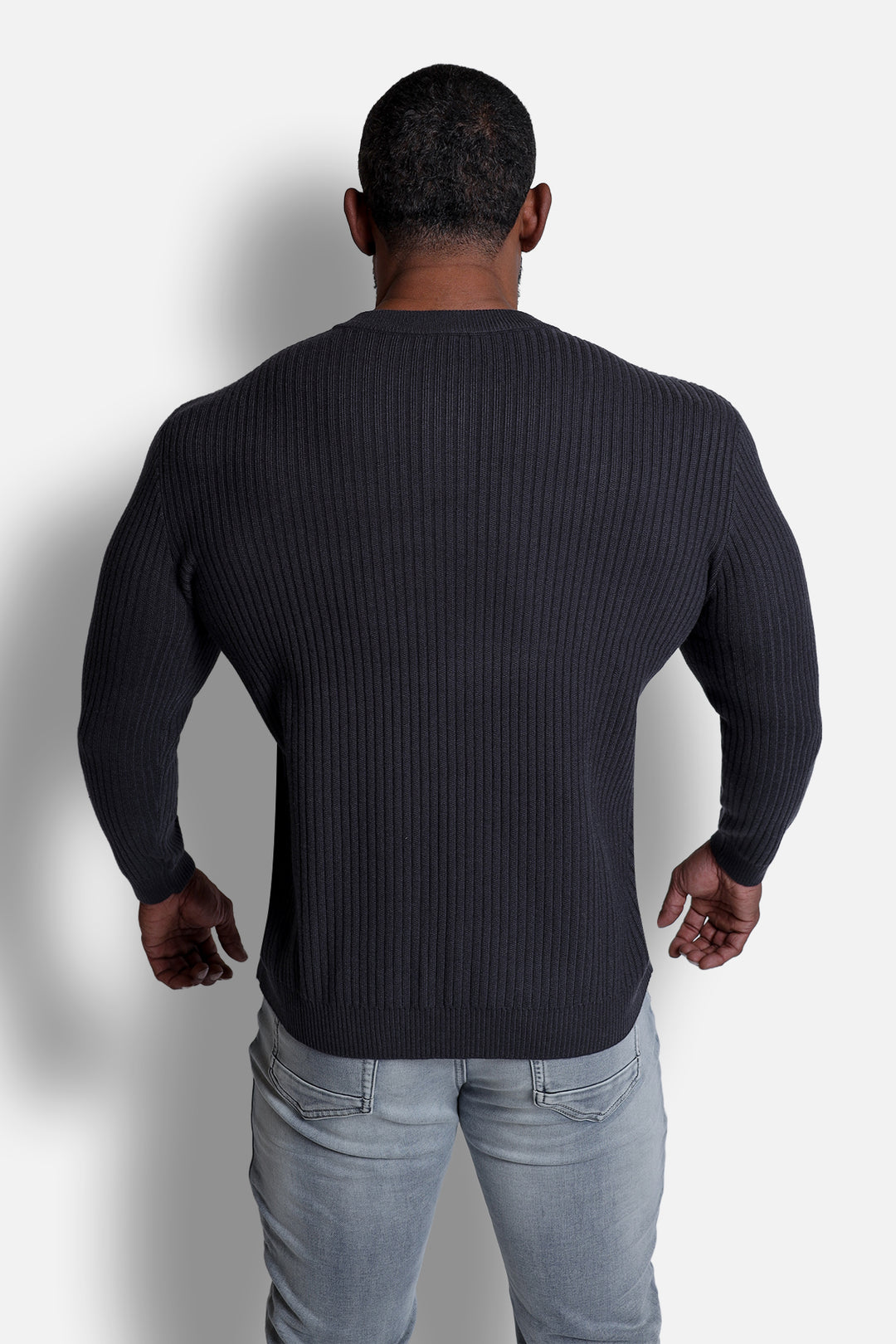 Ribbed Henley Collar Longsleeve  - Dark Gray