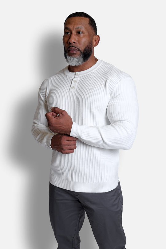 Ribbed Henley Collar Longsleeve  - Cream