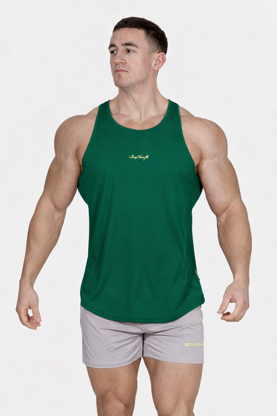 Fast-Dry Bodybuilding Workout Stringer - Green w/ Neon Logo