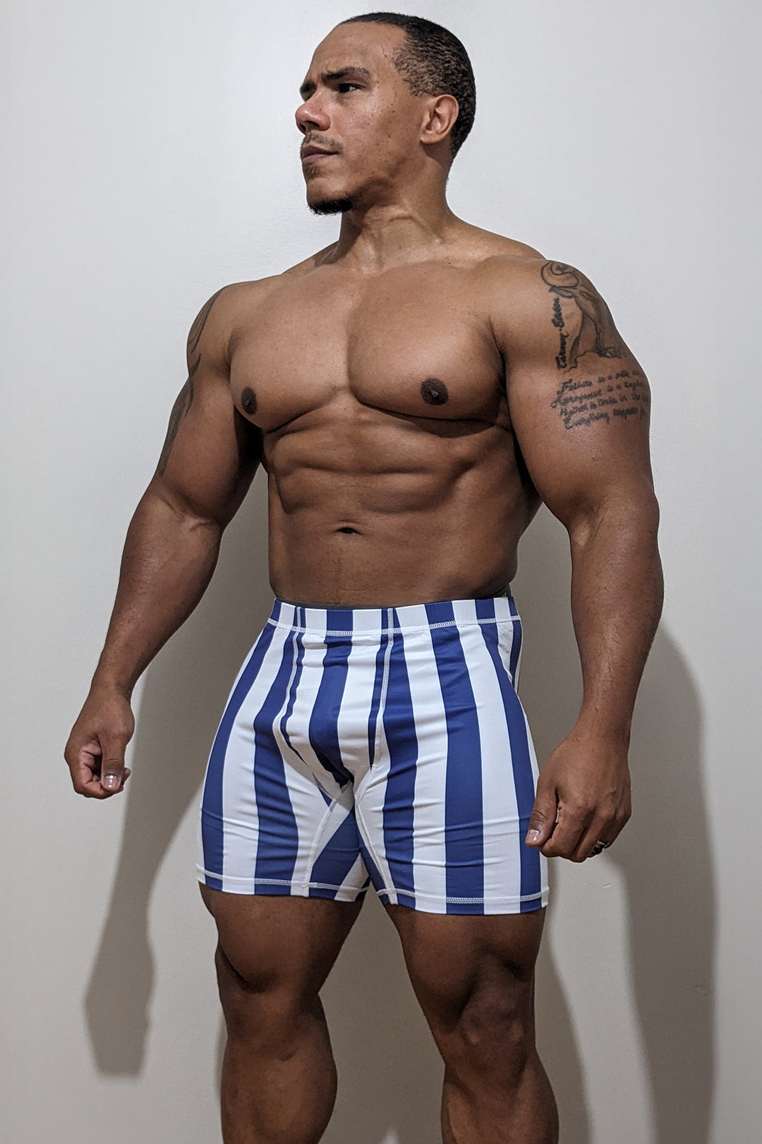 Retro Bodybuilding Shorts - Blue & White