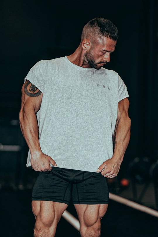 Oversized Raw-Cut Cropped Tee - Heather Gray