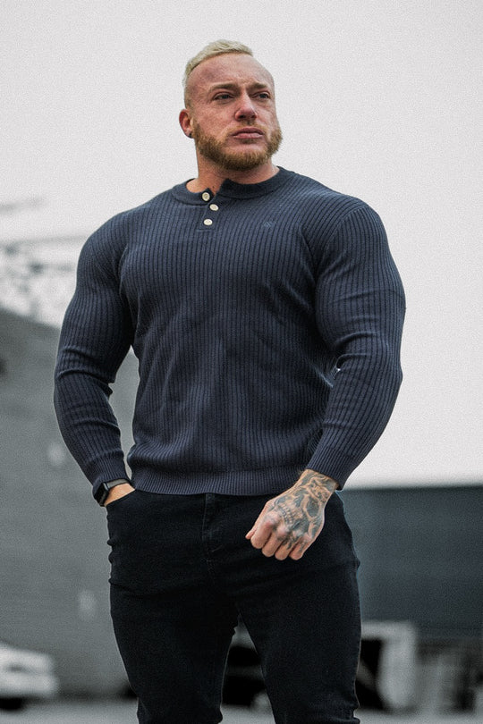 Classic Henley Sweater  - Dark Gray