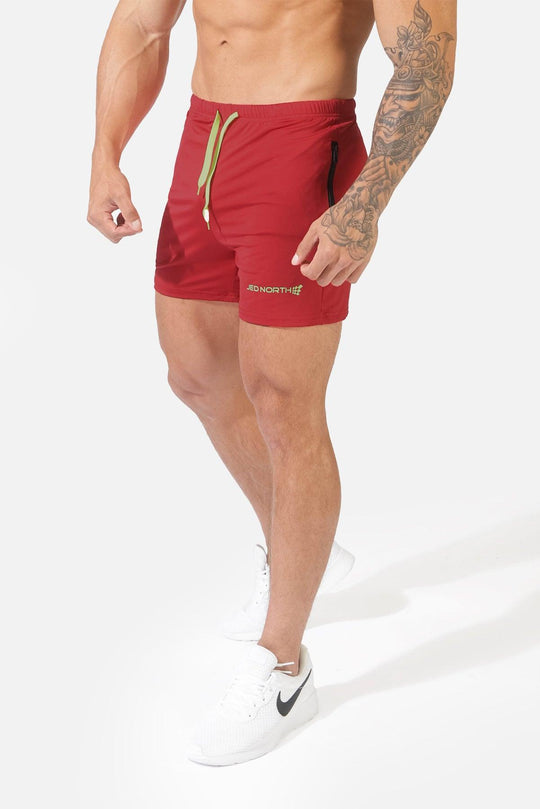 Agile Bodybuilding 4'' Shorts w Zipper Pockets - Crimson Red - Jed North